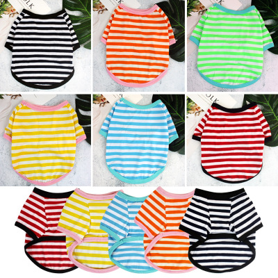 Summer New Dog Clothes Pet Clothing Striped round Neck T-shirt Small and Medium-Sized Dogs Pomeranian Teddy Spring and Summer Thin