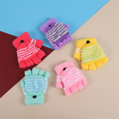 Factory Wholesale a Large Number of Spot Autumn and Winter Children's Warm Gloves Elementary School Baby Flip Gloves Large Quantity Priority