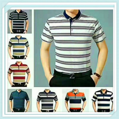 Summer Middle-Aged and Elderly Men's Striped Lapel Short-Sleeved T-shirt Stall Supply Hot Sale Running Rivers and Lakes Stall Fair Cross-Border