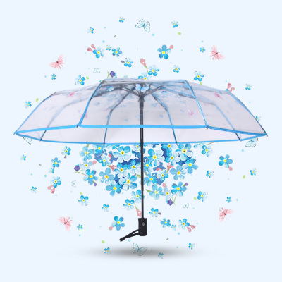 Umbrella Three Fold Automatic Cherry Blossom Butterfly Transparent Umbrella Environmental Umbrella Advertising Umbrella