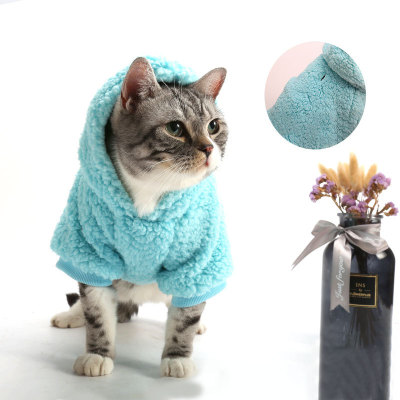 Factory Customized Amazon Autumn and Winter Dog Cotton-Padded Clothes Solid Color Cotton Small Medium Pet Cat Hooded Sweater