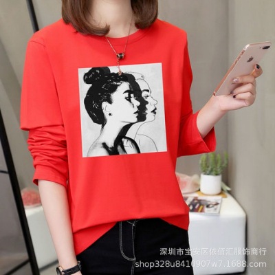 Stall Supply Autumn Women's Clothes Long Sleeve T-shirt Casual Women's round Neck T-shirt Long Sleeve Loose Top Bottoming Shirt