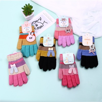 New Autumn and Winter Baby Cold-Proof Warm Gloves Cute Writing Cartoon Finger Children's Gloves Thin Wholesale