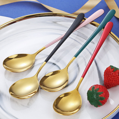 304 Stainless Steel Korean Spoon Adult Long Handle Creative Dessert Spoon Stirring Coffee Spoon Glass Cup Gift