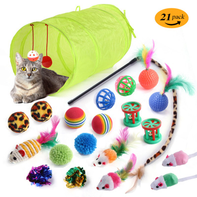 Cross-Border New Pet Cat Toy Set Cat Teaser Plush Mouse Sound Toy Cat Supplies Factory in Stock