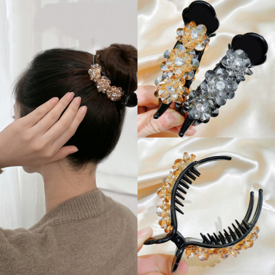 Bun Grip Women Barrettes Korean Internet-Famous Crystal Updo Gadget Ponytail Fixed Large Three-Jaw Clamps