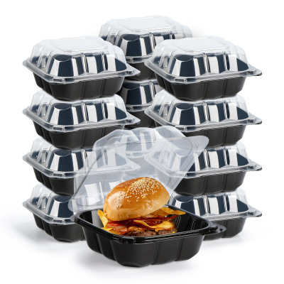 Disposable Lunch Box Square Plastic Takeaway One-Piece To-Go Box 8-Inch Hamburger Box American Fast Food Lunch Box Pp