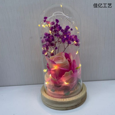 Dried Flowers Bouquet Rose Preserved Fresh Flower Gift Box Natural Drying Birthday Gift Glass Cover Decoration Real Flower Creative