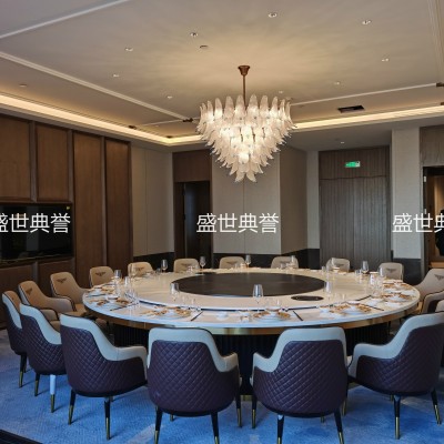 Banquet Center Electric Dining Table Wedding Banquet Hotel Box Marble round Table Electric Dining Table and Chair