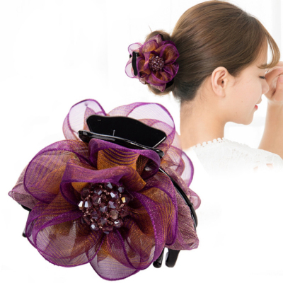 South Korea Headdress Flowers Grip Adult Hairpin Back Head Flower-Shaped Hairpin for Updo Cloth Hairpin Large and Medium Size Mom Head Clip