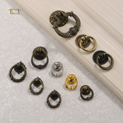 Retro European-Style Ring Bronze Handle Hanging Ring Drawer Ring Single Hole Pull Ring Cabinet Door Furniture Hardware