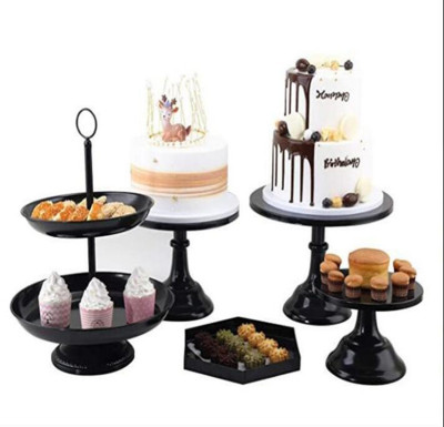 Black Retro Dessert Table Decoration European Cake Stand Wedding Props Lace Cake Plate Dim Sum Rack Set