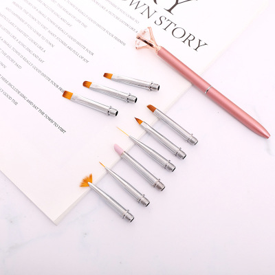 Nail Brush Large Rhinestone Pen Pink Multi-Functional Replaceable Plug Pen Rose Gold Drawing Color Painting Flower Crystal UV Pen