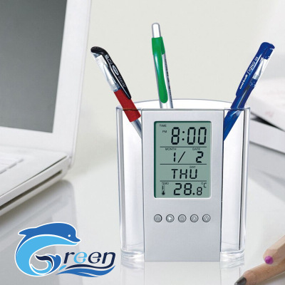 Calendar Pen Holder Creative Customized Promotional Logo Electronic Pen Clock Tube Electronic Alarm Clock