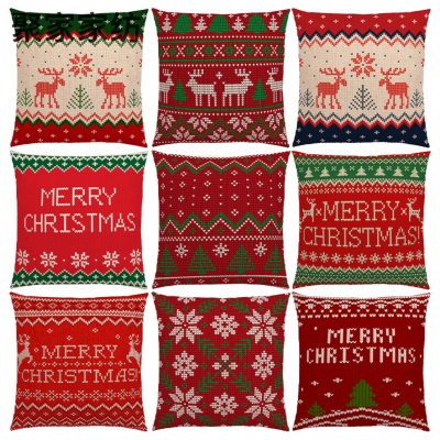 New Christmas Pillow Cover Elk Linen Printing Throw Pillowcase Cross-Border Amazon Factory Cushion Cover Wholesale