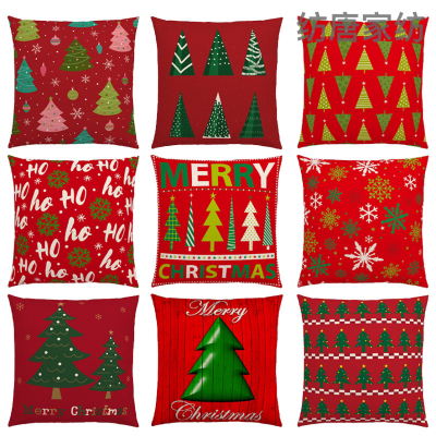 Red Christmas Decoration Pillow Cover Linen Digital Printing Throw Pillowcase Single-Sided Printing Festival Cushion Cover H