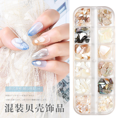 12-Color Mixed Ornament Strip Box Mixed Ultra-Thin Abalone Fragments Japanese Style Nail Beauty Shell Patch Same Style