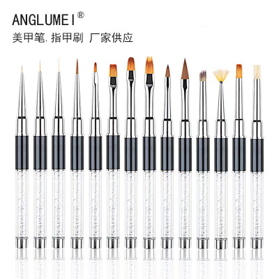Nail Brush Manufacturer Nail Brush Crystal Drill Pipe Manicure Implement Fluoresent Marker Line Drawing Pen Fan-Shaped Gradient Coloring Pen