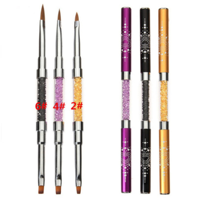 Plastic Link Nail Art Double-Headed Dual-Purpose Pen Flat UV Pen Golden Rod with Diamond Carved Pen Nail Art Wholesale