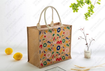 Linen Printed Jute Handbag Shopping Bag Eco-friendly Bag