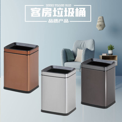 In Stock Wholesale Hotel Room Garbage Bin Household Square Stainless Steel Bedroom Living Room Nordic Simple without Lid