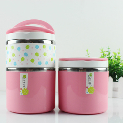 New Color Huamei round Single Double-Layer Portable Insulated Lunch Box Stainless Steel Multi-Layer Student Insulated Bucket Gift Printing