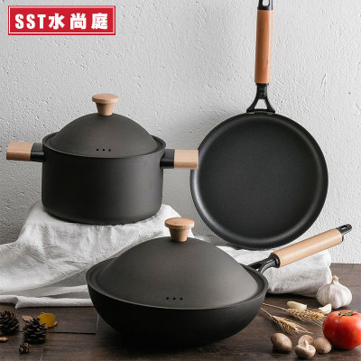 European Entry Lux Iron Three-Piece Set Pot Set Three-Piece Set Non-Stick Pan Pan Soup Pot Non-Stick Cooker Frying Pan