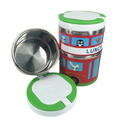 Stainless Steel Insulated Lunch Box Creative Double-Layer round Student Bento Box Plastic Sealed Crisper Lunch Box Gift