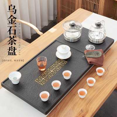 Black Gold Stone Tea Tray Tea Set Automatic Water Feeding Tea Table Kettle Integrated with Induction Cooker Household Tea Pitcher