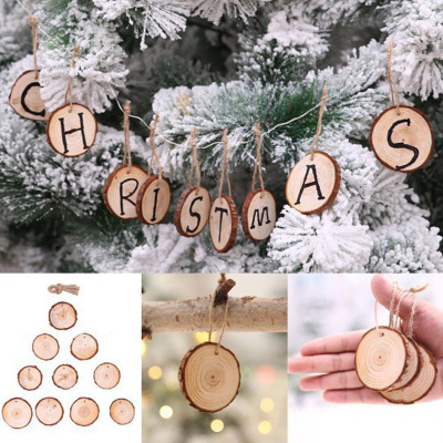 Round Wood Piece Pine Wood Piece Christmas Hanging Decoration Handmade Creative Pendant DIY Wooden Craftwork Christmas Ornaments