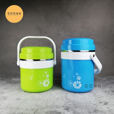 Stainless Steel Pot with Handle Double-Layer Insulated Lunch Box round Lunch Box with Lid and Grid Anti-Overflow Compartment Large Capacity Lunch Bucket