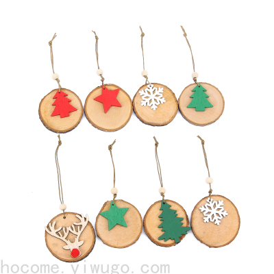 Pine round Wood Christmas Pendant Log Pendant Christmas Wooden Craftwork Holiday Dress up