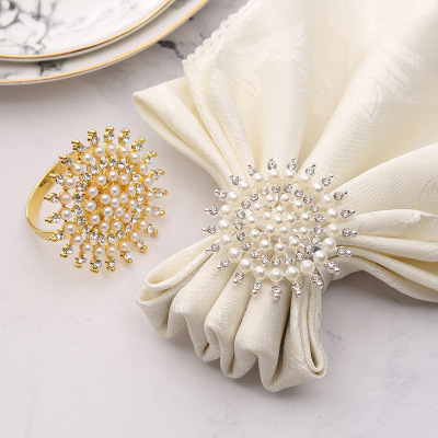 Factory Direct Supply Metal SUNFLOWER Napkin Ring Wedding Hotel Table Setting Rhinestone Napkin Ring Mat Towel Ring Supply Wholesale