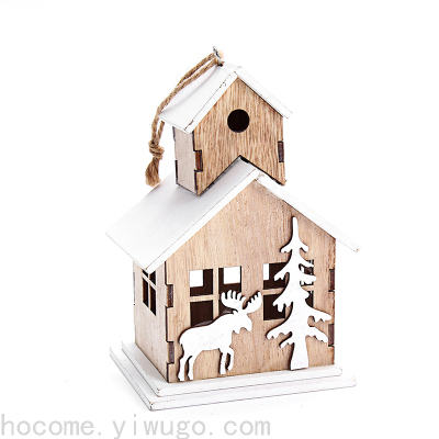 Wooden Snow House Christmas House Decoraive Hangings LED Christmas Hanging Decoration Crafts