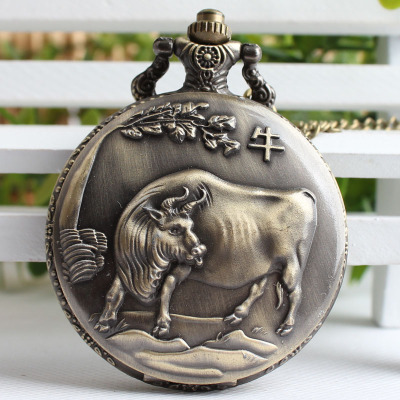 One Piece Dropshipping Zodiac Vintage Pocket Watch Large Bronze Men Women Quartz Necklace Pocket Watch Commemorative Watch