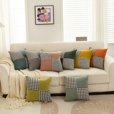 INS New Pillow Cushion Houndstooth Patchwork Knitting Pillow Cover Car and Sofa Office Waist Cushion Bed Pillow