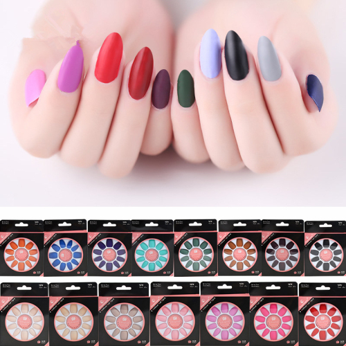 almond nail european and american solid color matte silky pointed wear nail patch nail patch frosted nail piece