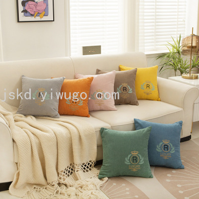 New Embroidery Sofa Cushion Soft Skin-Friendly Embroidered with Letters Modern Minimalist Living Room and Bedside Pillowcase Pillow Cover
