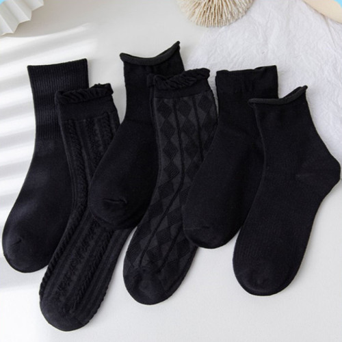 black socks women‘s mid-calf socks lace cute japanese cotton spring and autumn jk socks uniform tide ins lolita pile socks