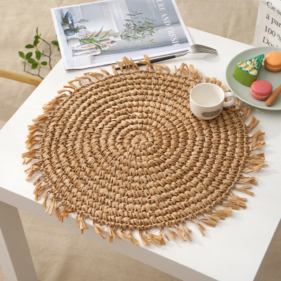Factory Wholesale Supply Paper String Woven Placemat Household Dining Table Supplies Solid Color Modern Simple Coaster Western-Style Placemat