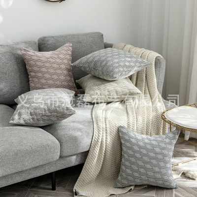 Jacquard Diamond Pillow Household Minimalist Pillow Cover Artistic Style Throw Pillowcase Model Room Sofa Cushion Source Manufacturer