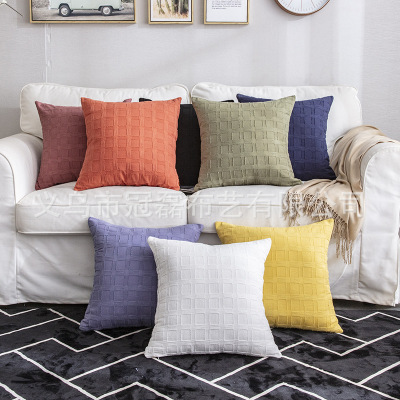 Solid Color Cotton Three-Dimensional Lattice Pillow Cover Sofa Cushion Living Room Simple Modern Bay Window Throw Pillowcase Cross-Border Pillow