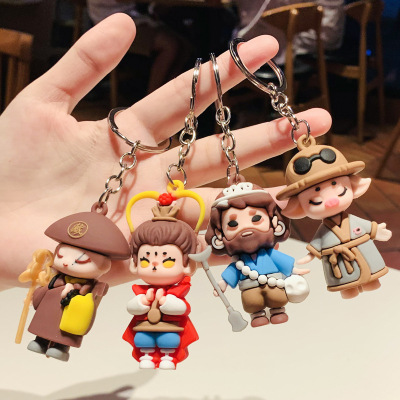 Cartoon Journey to the West Character Keychain Sun Wukong Pig Eight Ring Doll Car Key Chain Bag Pendant Accessories