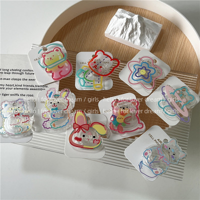 Card Korean New Mobile Phone Bracket Colorful Bear Rabbit Desktop Bracket Transparent and Cute Girly Style Accessories