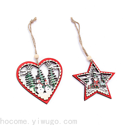 Wooden Christmas Love Star Pendant Laminated Wooden Decorations Pendant