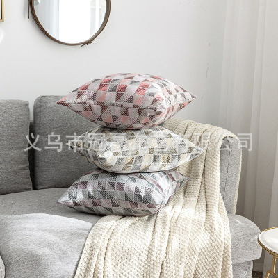 Nordic Jacquard Plaid Pillow Model Room Retro Pillow Cover Sofa Waist Rest Waist Pillow Cross-Border Source Manufacturer