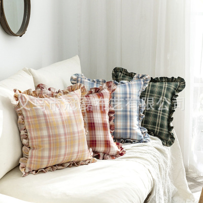 Japanese Style Plaid Pillow Double-Sided College Style Pillow Cover Fabric Household Supplies Bedside and Sofa Cushion Cushion