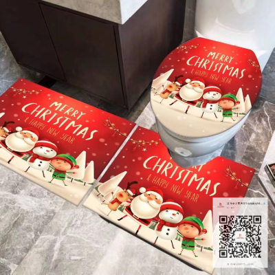 New Toilet Three-Piece Floor Mat Christmas Style Crystal Velvet HD Printed Non-Slip Mat Bathroom Mat Foreign Trade