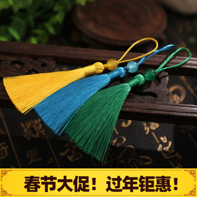 Tassel Factory Wholesale 7cm String Beads Small Hanging Ear Anti-Wrinkle Extra Fine Ice Silk Fan Bookmark Small Tassel Ears