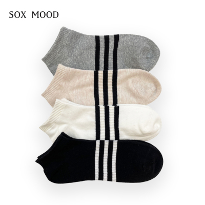 Spring and Summer Striped Black Socks Spring and Autumn Ins Trendy Men Socks Sports Style Solid Color Short Socks White Cotton Socks